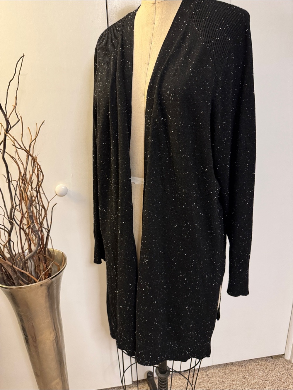 Verve Ami Black Speckled Open-Front Cardigan